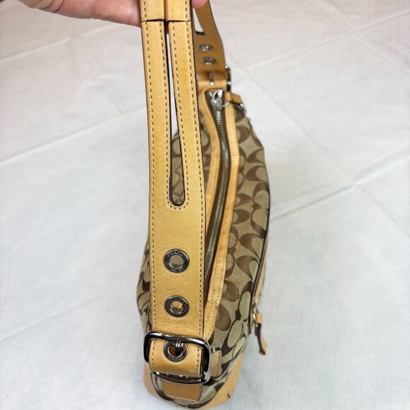 Coach Y2K Signature Logo Monogram Canvas Leather Tan Shoulder Bag Tassel #9363 - Picture 6 of 16